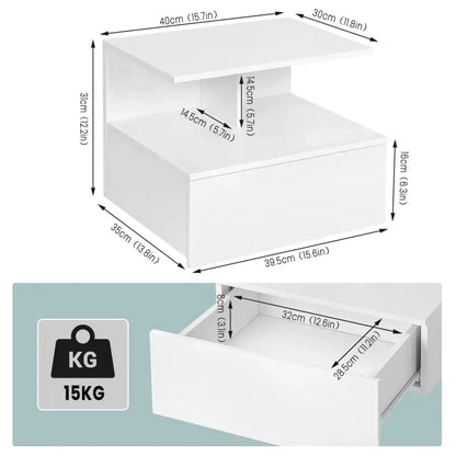 BukkitBow - Hangend Nachtkastje / Wandplank - Met Lade en Open Plank (40X35X31CM)