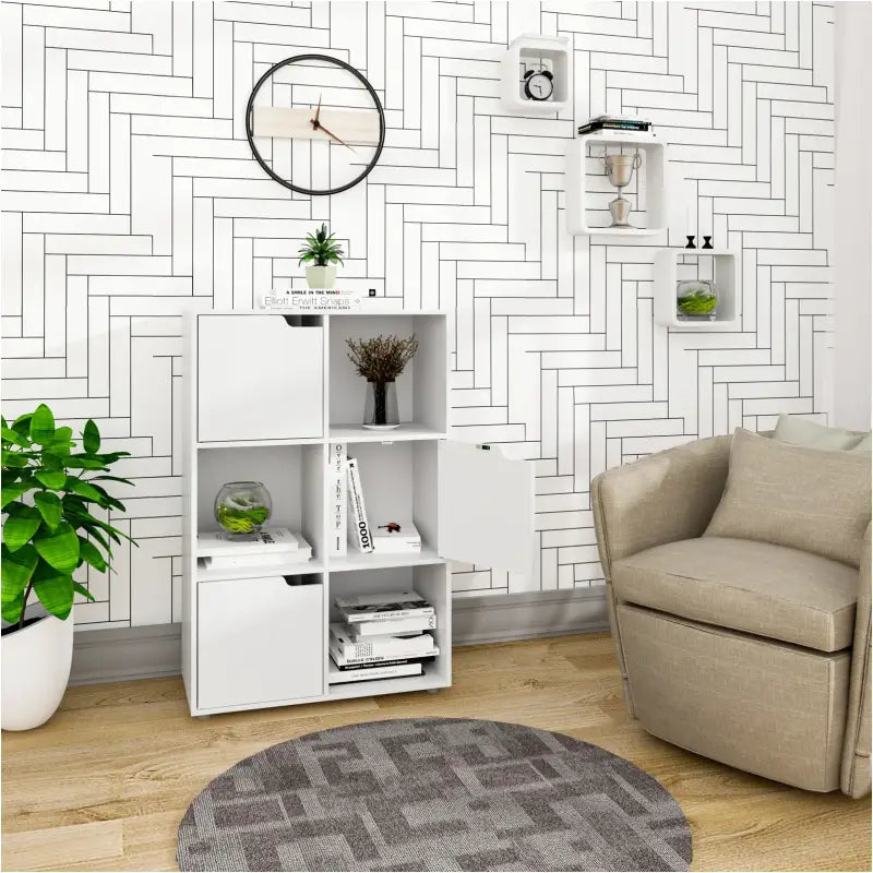 BukkitBow – Hoekboekenkast met Deuren – 6 Kubussen – 59.7x29.7x91 cm – Compact Formaat