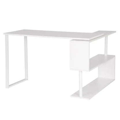 BukkitBow - Hoekbureau - Houten Bureau met Dubbele Planken voor Opbergruimte - Opbergruimte 180 Graden Draaibaar - Perfect voor Thuistudie