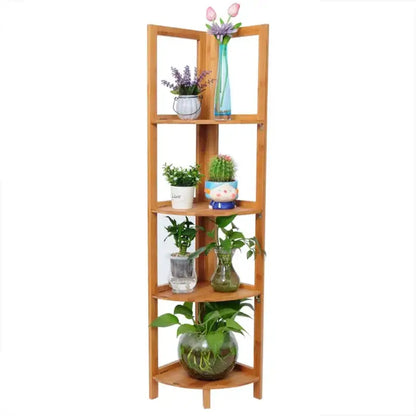 BukkitBow - Hoekplank / Wandplank - Bamboe Kast - 4 Opslagniveaus - Veelzijdig Gebruik - Robuust en Stabiel - 27x27x120CM