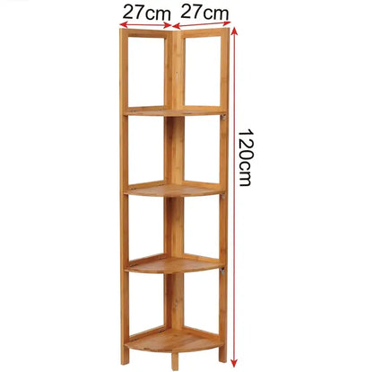 BukkitBow - Hoekplank / Wandplank - Bamboe Kast - 4 Opslagniveaus - Veelzijdig Gebruik - Robuust en Stabiel - 27x27x120CM