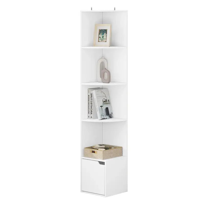 BukkitBow - Hoekplanken – Hoek Boekenkast – Met Deurtje en 5 Niveaus - Gemaakt van Duurzaam Houtmateriaal - Wit