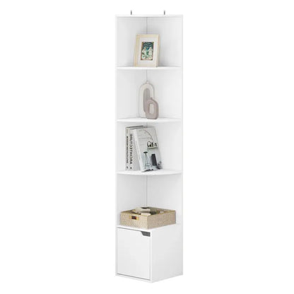 BukkitBow - Hoekplanken – Hoek Boekenkast – Met Deurtje en 5 Niveaus - Gemaakt van Duurzaam Houtmateriaal - Wit