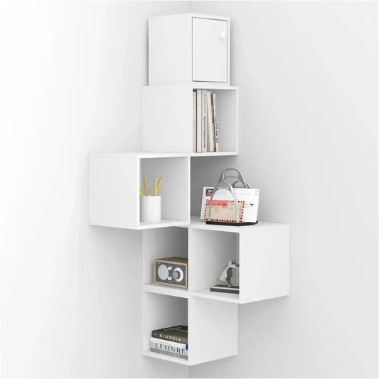 Een witte, modulair opstelbare wandkast met kubusvormige vakken, geschikt voor moderne woonruimtes. Ideaal voor opslag en decoratie in een minimalistisch interieur.