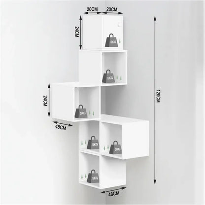 BukkitBow - Hoekplanken / Wandkast - Moderne Kubus boekenkast - Opberg- en Decoratieplank - 48x120x48CM