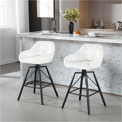 BukkitBow - Hoge Luxe Barkrukken Velvet / Vluweel - Met rugleuning en Armleuning met Patroon en Voetensteun - 360 Graden Draaibaar - Set van 2 Stuks