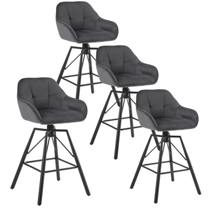 BukkitBow - Hoge Luxe Barkrukken Velvet / Vluweel - Met rugleuning en Armleuning met Patroon en Voetensteun - 360 Graden Draaibaar - Set van 4 Stuks