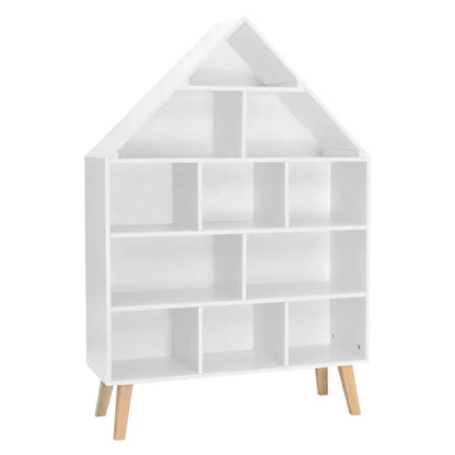 BukkitBow - Huisvormige Kinderboekenkast - Sterk Grenenhout - 11 Vakken - 80x116x24cm