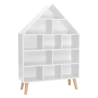 BukkitBow - Huisvormige Kinderboekenkast - Sterk Grenenhout - 11 Vakken - 80x116x24cm