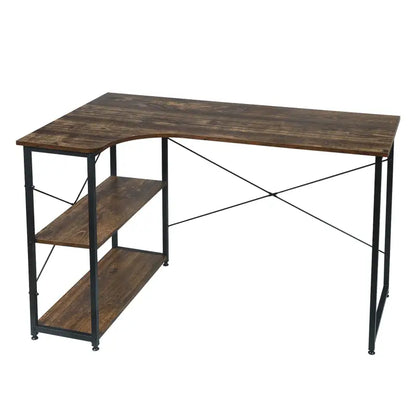 BukkitBow - Industrieel Bureau - Compact Hoekbureau met 2 Planken Opbergruimte - 120x74cm