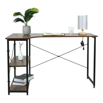 BukkitBow - Industrieel Bureau - Compact Hoekbureau met 2 Planken Opbergruimte - 120x74cm