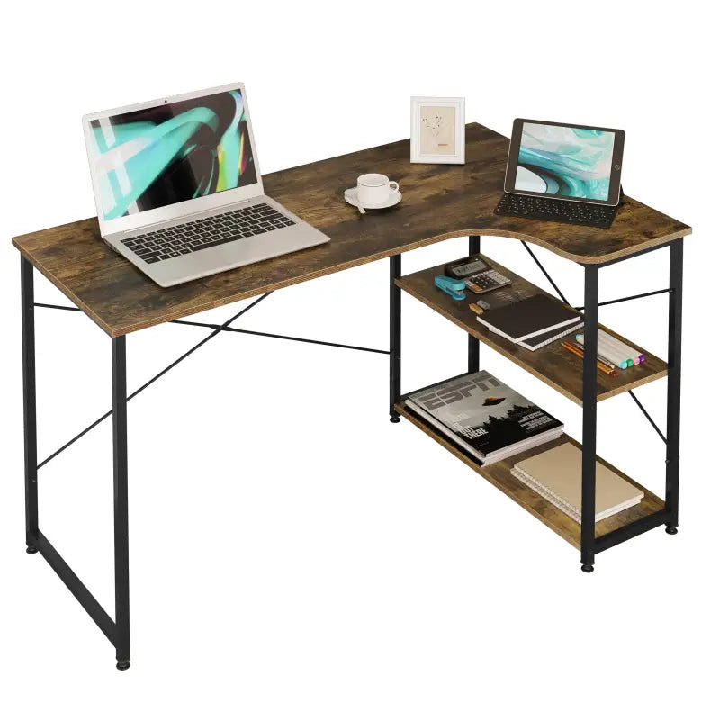 Comnox - BukkitBow Industrieel Bureau - Compact Hoekbureau met Opbergruimte - 120x74cm