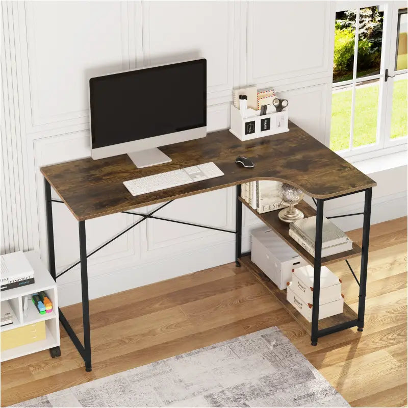 Comnox - BukkitBow Industrieel Bureau - Compact Hoekbureau met Opbergruimte - 120x74cm