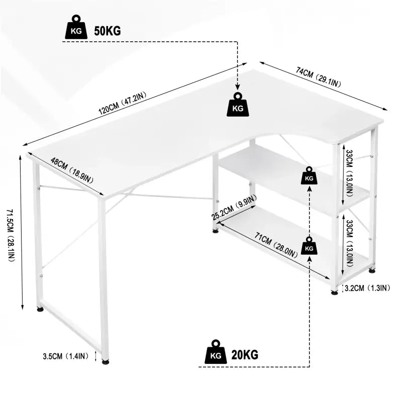 Comnox - BukkitBow Industrieel Bureau - Compact Hoekbureau met Opbergruimte - 120x74cm