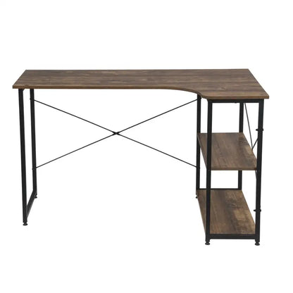 BukkitBow - Industrieel Bureau - Klein Hoekbureau met 2 Planken Opbergruimte - 120x74cm