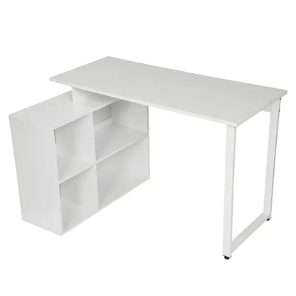 BukkitBow - Industriël Bureau met 4 Opbergvakken - Wit/Licht Eiken/Donker Beuken Hout - Multifunctioneel Design - 118x50cm
