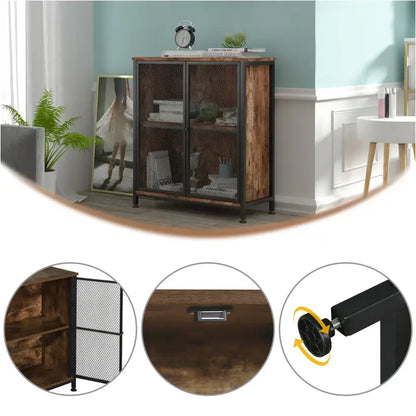 BukkitBow - Industriële Dressoir - Ruime Opbergruimte - Combinatie van Staal en Hout - Eenvoudige Montage - 70x30x80CM
