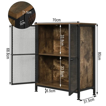 BukkitBow - Industriële Dressoir - Ruime Opbergruimte - Combinatie van Staal en Hout - Eenvoudige Montage - 70x30x80CM