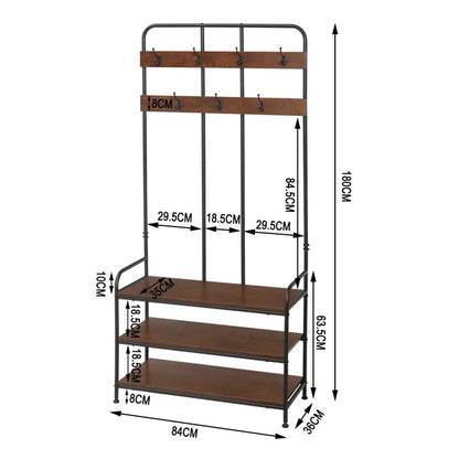 BukkitBow - Industriële Kapstok Met Schoenenrek - 7 Haken voor Jassen / Sjaals en Hoeden – Garderobe Organizer - 84X180X36CM