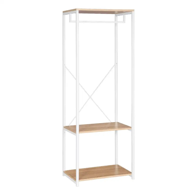 BukkitBow - Kapstok / Kledingrail - Staal en Hout - Inclusief 2 Opbergplanken - Max 20 kg voor Kledingrail - 60x40x167cm