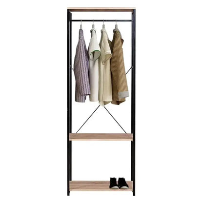 BukkitBow - Kapstok / Kledingrail - Staal en Hout - Inclusief 2 Opbergplanken - Max 20 kg voor Kledingrail - 60x40x167cm