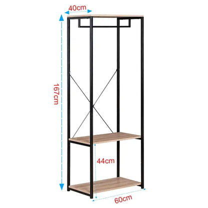 BukkitBow - Kapstok / Kledingrail - Staal en Hout - Inclusief 2 Opbergplanken - Max 20 kg voor Kledingrail - 60x40x167cm