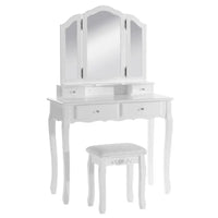 BukkitBow - Kaptafel / Cosmetische Tafel met 3-Delige Spiegel en met 4 Lades - Kaptafel / Make-up Tafel - (90x145x40cm) Inclusief Kruk