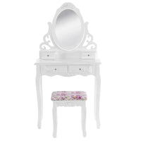 BukkitBow - Kaptafel / Cosmetische Tafel met Spiegel met 4 Lades - Kaptafel / Make-up Tafel - (75x139x40cm) Inclusief Kruk