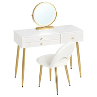 BukkitBow - Kaptafel / Make-up Tafel met LED Verlichting – Tafel met 3 Grote laden - Met Ronde LED Spiegel – Inclusief Stoel / Kruk - 100X80X40CM