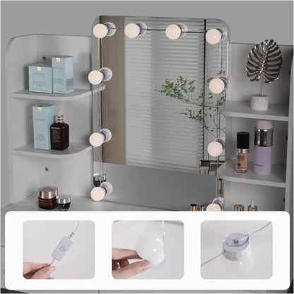 BukkitBow - Kaptafel / Makeuptafel met Spiegel en LED Lampen (90X75X45CM)