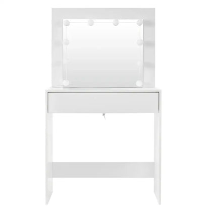 BukkitBow - Kaptafel met Grote Spiegel en LED Verlichting - MDF Vezelplaat E1 - Ruime Opslag - 80x40x140cm