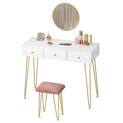 BukkitBow - Kaptafel met Krukje en Spiegel - Met Gouden Poten - 100x40x80cm