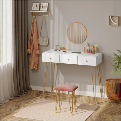 BukkitBow - Kaptafel met Krukje en Spiegel - Met Gouden Poten - 100x40x80cm