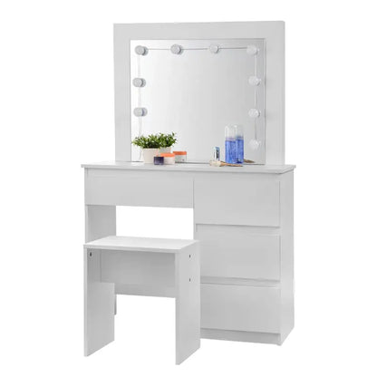 BukkitBow - Kaptafel Set met Kruk - Melamine Panelen - Inclusief Spiegel en LED Verlichting