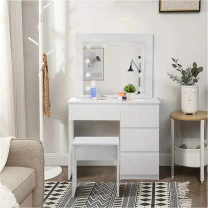 BukkitBow - Kaptafel Set met Kruk - Melamine Panelen - Inclusief Spiegel en LED Verlichting