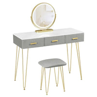 BukkitBow - Kaptafel Set met LED Spiegel en Kruk - Stevig Hout met Fluweel - Goude Details - 100x121.5x40cm