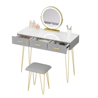 BukkitBow - Kaptafel Set met LED Spiegel en Kruk - Stevig Hout met Fluweel - Goude Details - 100x121.5x40cm