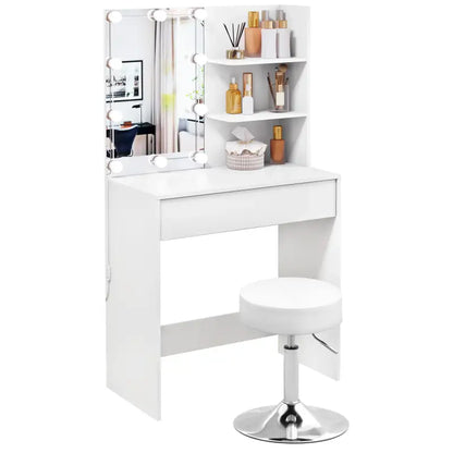 BukkitBow - Kaptafel Set - Verstelbare Kruk - LED Verlichting - Inclusief Spiegel