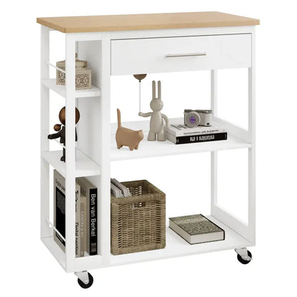 BukkitBow - Keuken Trolley Met Werkblad - Keukentrolley op Wieltjes – Met Lade en Open Planken - Mobiele Kruideniers Kast / Opbergrek