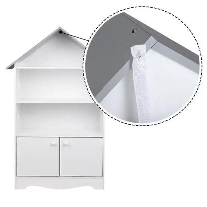 BukkitBow - Kinderboekenkast - 3 Planken en Opslagkast in Huis Vorm - Wit met Grijs - 62x115x27cm