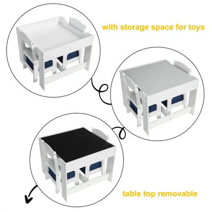 BukkitBow - Kindertafel met Stoelen - Kinder meubelset met Omkeerbare Tafelblad - Inclusief Opbergmanden - Dubbelzijdig Bord - Tafel: 60x60x48cm