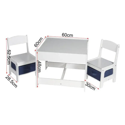 BukkitBow - Kindertafel met Stoelen - Kinder meubelset met Omkeerbare Tafelblad - Inclusief Opbergmanden - Dubbelzijdig Bord - Tafel: 60x60x48cm