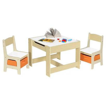 BukkitBow - Kindertafel met Stoelen - Kindermeubelset - Duurzaam en Veilig Ontwerp Inclusief Opbergmanden - Tafel: 60x60x48cm