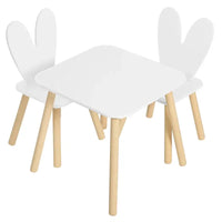 BukkitBow - Kindertafel met Stoelen / Kindermeubelset  - Konijnenoor Rugleuning Design - Tafel: 49.5x49.5x47cm