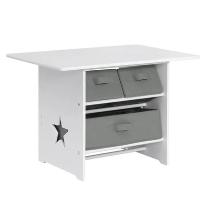 BukkitBow - Kindertafel met Stoelen / Kindermeubelset met Opslag - Wit met Grijs - Inclusief 3 Opbergmanden - Tafel: 72x49x50cm