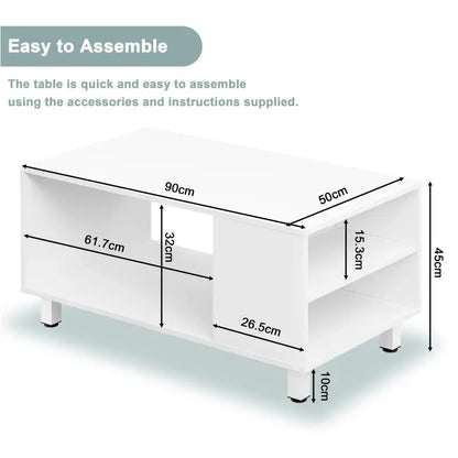 BukkitBow - Koffietafel met Opslagruimte - MDF/Metaal - 90x45x50 cm - Modern en Multifunctioneel - Wit