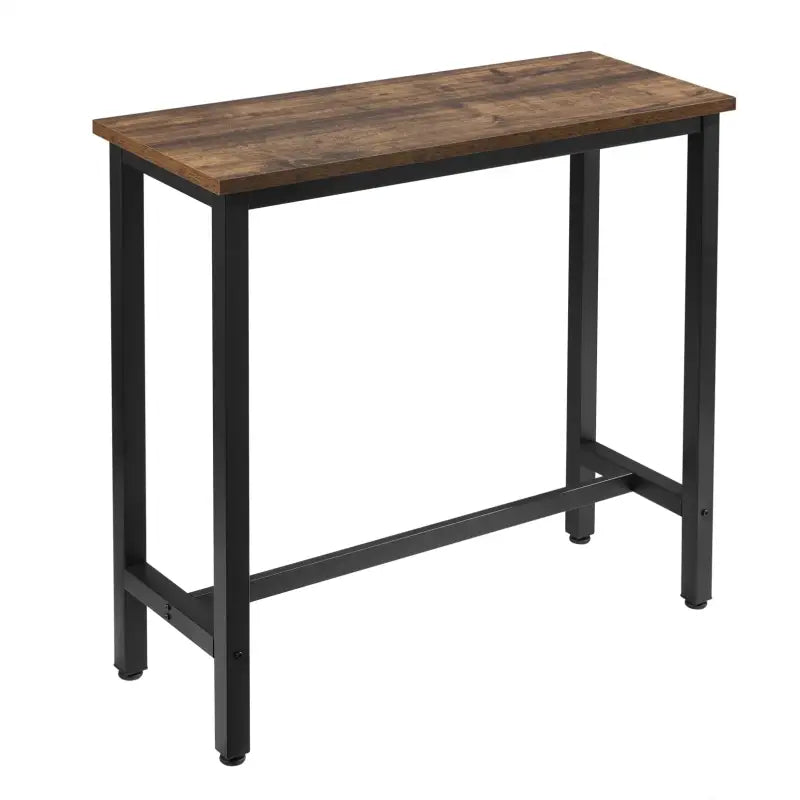 Een witte, minimalistische tafel van 100 cm, met een glad oppervlak en metalen poten, geschikt voor kantoor- of woonruimte. Op de tafel staan een koffiekopje, een fruitmand en een glas.