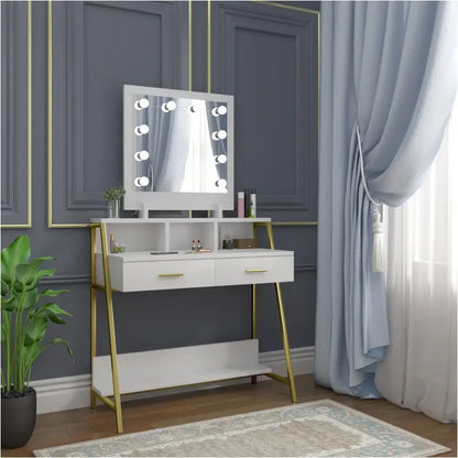 BukkitBow - Luxe Kaptafel met LED-Spiegel - Inclusief Opbergruimte en 2 Lades