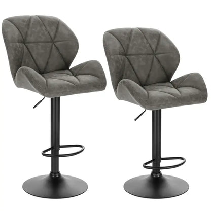 BukkitBow - Luxe Set Barkrukken van Fluweel of Lederen - met Rugleuning en Mini Armleuning - Draaibaar en met Voetensteun - (60 - 82CM Zithoogte)