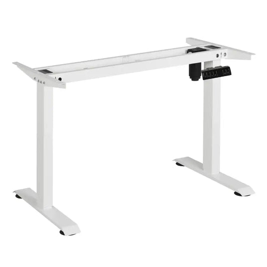Zwart metalen bureaustoelframe met verstelbare hoogte en ingebouwde bedieningsmodule. Geschikt voor thuiswerkplekken en ergonomische werkplekken.